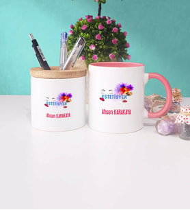 Estetisyen Kupa Bardak Pembe ve Kalemlik