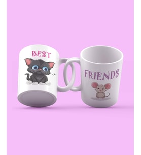 Best Friends Kedi Fare Tasarım 2'li Kupa Seti (Beyaz)