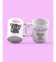 Best Friends Kedi Fare Tasarım 2'li Kupa Seti (Beyaz)