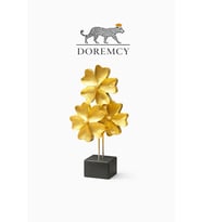 Doremcy 3’lü Çiçek Biblo Dekoratif Obje 25x14 cm Polyester Masaüstü Salon Aksesuarı (Altın)