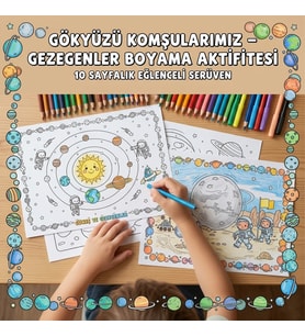 Çocuk Boyama Kitabı Gezegenler Boyama Kitabı Eğitici Çocuk Aktivite Kitabı A4 10 Sayfa Uzay Boyama Etkinliği