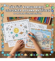 Çocuk Boyama Kitabı Gezegenler Boyama Kitabı Eğitici Çocuk Aktivite Kitabı A4 10 Sayfa Uzay Boyama Etkinliği