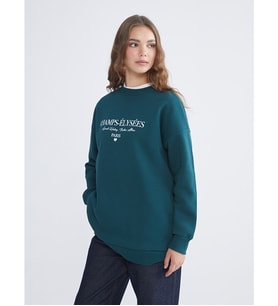 LCW Modest Yeşil Paris Baskılı Kadın Kalın Sweatshirt Tunik