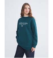LCW Modest Yeşil Paris Baskılı Kadın Kalın Sweatshirt Tunik