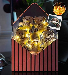 Kişiye Özel Fotoğraflı Led Işıklı Premium Yumoş Peluş Ayıcık Buketi