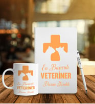 Kişiye Özel Veteriner Tasarımlı Beyaz Defter Kalem & Kupa Hediye Seti