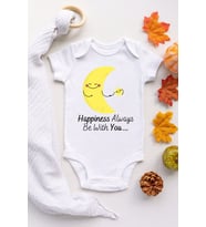 Unisex Bebek Beyaz Happiness Desenli Kısa Kol Body