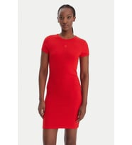 Calvin Klein Kısa Kollu Pamuklu Contour 1x1 Fitilli Kadın Kırmızı Elbise LV047B266G-VMT