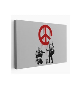 Bansky Barış İşareti Yapan Askerler Kanvas Tablosu-5109