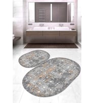 Dijital Baskılı Kaymaz Taban Yıkanabilir Oval 2'li Klozet Takımı Banyo Paspası NOKZ-HY-945 (Gri)