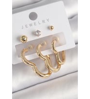 Pirinç Gold Renk Kalp Model Zirkon Taşlı Topçuk Detay Kadın Küpe Seti 5886 - HEP-8649-4384