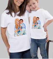BK Gift Kişiye Özel 2’li Anne-Oğul Karikatürlü Kombin Tişört Seti, Anneye Hediye, Anneler Günü Hediyeleri (Beyaz)