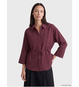 LCW EVERYDAY Bordo Büzgülü Oversize Müslin Kadın Gömlek