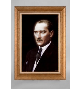 Altın Varaklı Paspartulu Çerçeveli Atatürk Tablo sd855