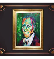 Altın Varaklı Çerçeveli Paspartulu Atatürk Tablo z4636 (Gold)