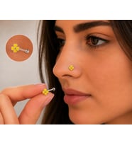 925 Ayar Gümüş Burun Hızması Sarı Çiçek Desenli Minimal Nose Stud Kadın Erkek Unisex 8 mm
