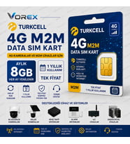 Turkcell 4G M2M Data SIM Kart Aylık 8GB 1 Yıl Kamera Data Hattı LTE Güvenlik Sistemi