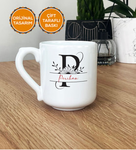P Harfli İsme Özel Hediye Kupa Bardak Oval İsimli İsim Yazılı (Beyaz)