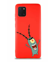 Samsung Galaxy Note 10 Lite Soft Premier Kapak Plankton Tasarımlı Silikon Kılıf - Kırmızı (Şeffaf)