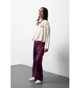 Bordo Kız Çocuk Fermuarlı Hırkalı Yazı Baskılı Geniş Paça Pantolonlu 3lü Takım 24836