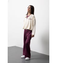 Bordo Kız Çocuk Fermuarlı Hırkalı Yazı Baskılı Geniş Paça Pantolonlu 3lü Takım 24836
