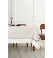 Pamuklu Krem Renk 160x220 cm Bordürlü Biyeli Lüks Masa Örtüsü