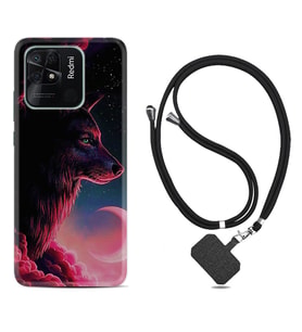Xiaomi Poco X3 Pro M4 Pro X4 Pro C40 10C Kılıf Boyun Askılı Silikon Wolf and Moon 1380