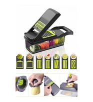 Tilbe Home Chopper Rendeleme 13 Parça Hazneli Sebze Doğrayıcı Dicer Dilimleyici Kesici Çok Fonksiyonlu Seti (Yeşil-Siyah)