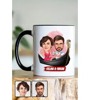 Çiftlere Özel Hediye Tek Taş Yüzük Temalı Karikatürlü Siyah Kupa Bardak