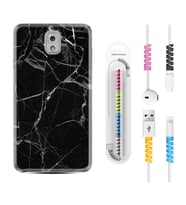 Samsung Note 3 4 5 8 9 20 Ultra 10 Lite Kılıf Kablo Koruma Spiral Silikon Fragile Black Mermer 1378