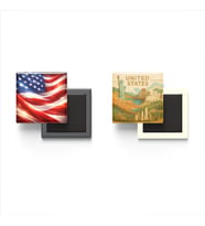 Buzdolap Magnetleri - Amerika Birleşik Devletleri Bayrağı ve Paper Cut Tema - 2'li Set Magneti
