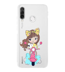 Huawei P30 LiteUyumlu Kamera korumalı Kapak Vespagirl Tasarımlı  Şeffaf Kılıf