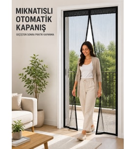 Siyah File Mıknatıslı Kapı Sinekliği Evcil Hayvan Geçişine Uygun Pratik Tasarım