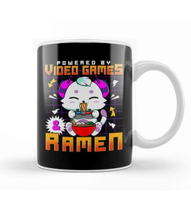 Powered By Video Games & Ramen Anime Cat Gamer Kupa Bardak Porselen