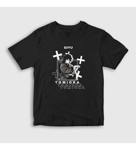 Presmono Unisex Çocuk Siyah Giyu Tomioka Anime Demon Slayer Kimetsu No Yaiba T-Shirt 298472tt