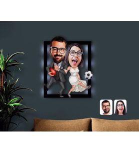 BK Gift Kişiye Özel Sevgililer Karikatürlü 3D Led Işıklı Ahşap Tablo-15