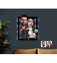 BK Gift Kişiye Özel Sevgililer Karikatürlü 3D Led Işıklı Ahşap Tablo-15