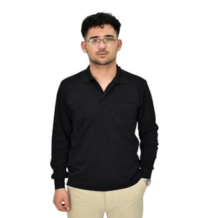 Erkek Büyük Beden Mevsimlik Polo Yaka Sweatshirt 1-6830 BGL-ST04415 (Siyah)