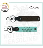 Koyu Kahve-Turkuaz, Motor Sevene Özel, İsim Plaka ve 0 Rh (-) Kan Grubu Yazılı 2'li Set Anahtarlık (Çok Renkli)