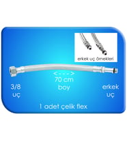 FLEX ÇELİK BATARYA BAĞLANTI 70 CM 3/8 UÇ ERKEK UÇ SU TESİSATI 1 ADET