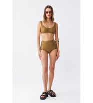 pilelistore- Kadın Basic Hardal Pedli Yüksek Bel Bikini Takımı