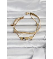 316L Çelik Gold Renk Ezme Zincir ve Kalpli Kadın Bileklik - TJ-BB8390