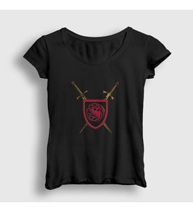 Presmono Kadın Siyah Swords Targaryen House Of The Dragon T-Shirt 344629tt