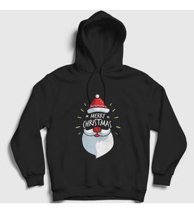 Presmono Unisex Siyah Merry Christmas Noel Baba Santa Claus Yılbaşı Kapüşonlu Sweatshirt 270308tt