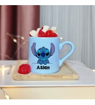Stitch Tasarımlı Kişiye Özel Mavi Türk Kahvesi Fincanı