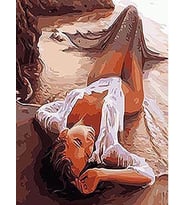 Kumsaldaki Deniz Kızı Sayılarla Boyama Seti 40x50 cm (Tuvale Gerili)