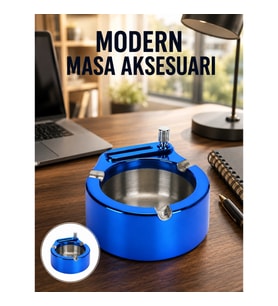 Mey İthalat® Metal Küllük ve Çakmak Seti Yuvarlak Modern Tasarım Yeni Nesil