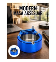 Mey İthalat® Metal Küllük ve Çakmak Seti Yuvarlak Modern Tasarım Yeni Nesil