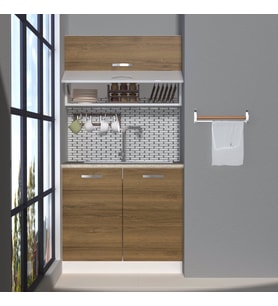 Decoraktiv Mini 90YT MDF Hazır Mutfak Dolabı - Tezgah Dahil - Naturel Ceviz (PERA MODA)