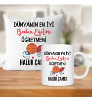 Dünyanın En İyi Beden Eğitimi Öğretmeni Baskılı Kişiye Özel Kupa Bardak Ve Saten Yastık